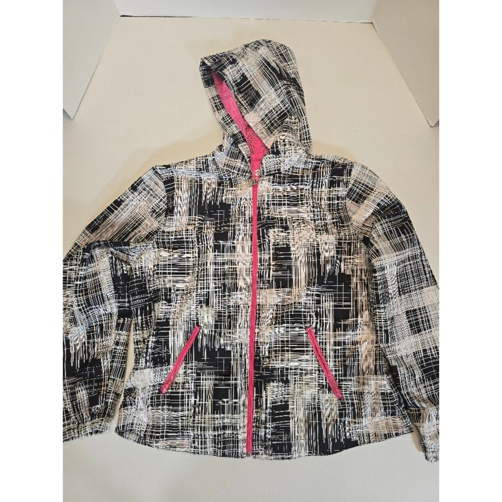 Activeology Windbreaker Jacket Hooded Lightweight Full Zip Black‎ White Pink MP
